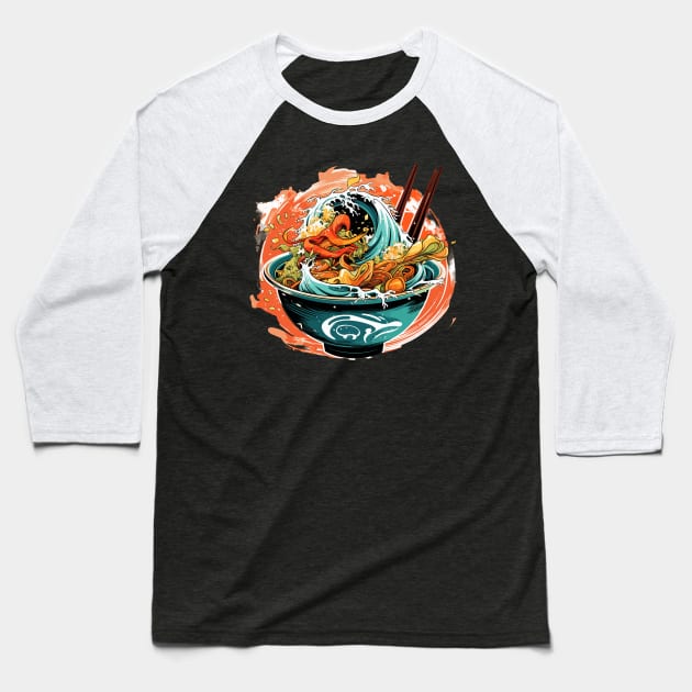 Ramen Noodles Wave Bowl Japan Baseball T-Shirt by Vermilion Seas